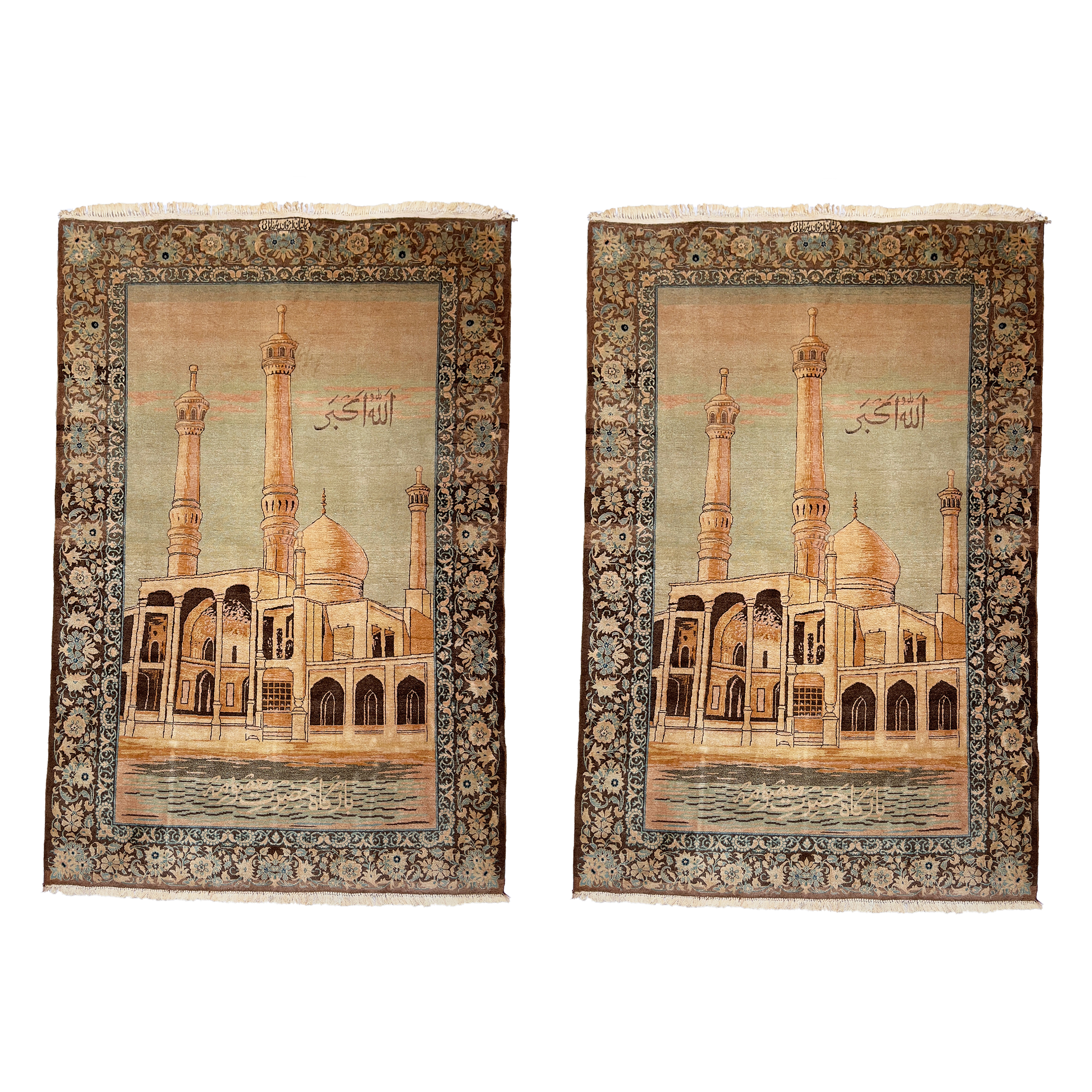 PAIR OF SIGNED PICTORIAL KASHAN RUGS