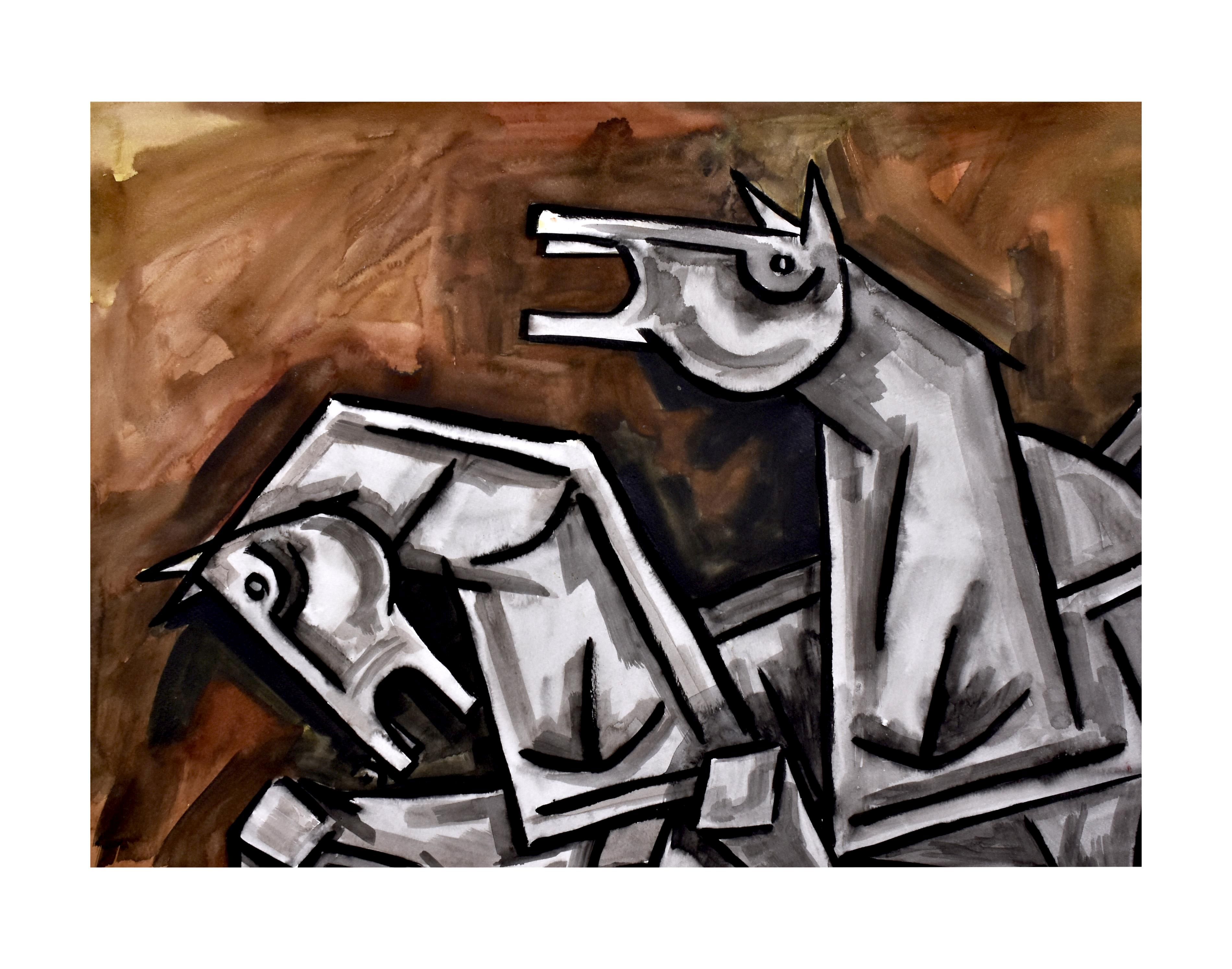 MAQBOOL FIDA HUSAIN (1915-2011) "HORSES" SIGNED TOP RIGHT IN HINDI & WATERCOLOUR ON SHEET - Image 2 of 3