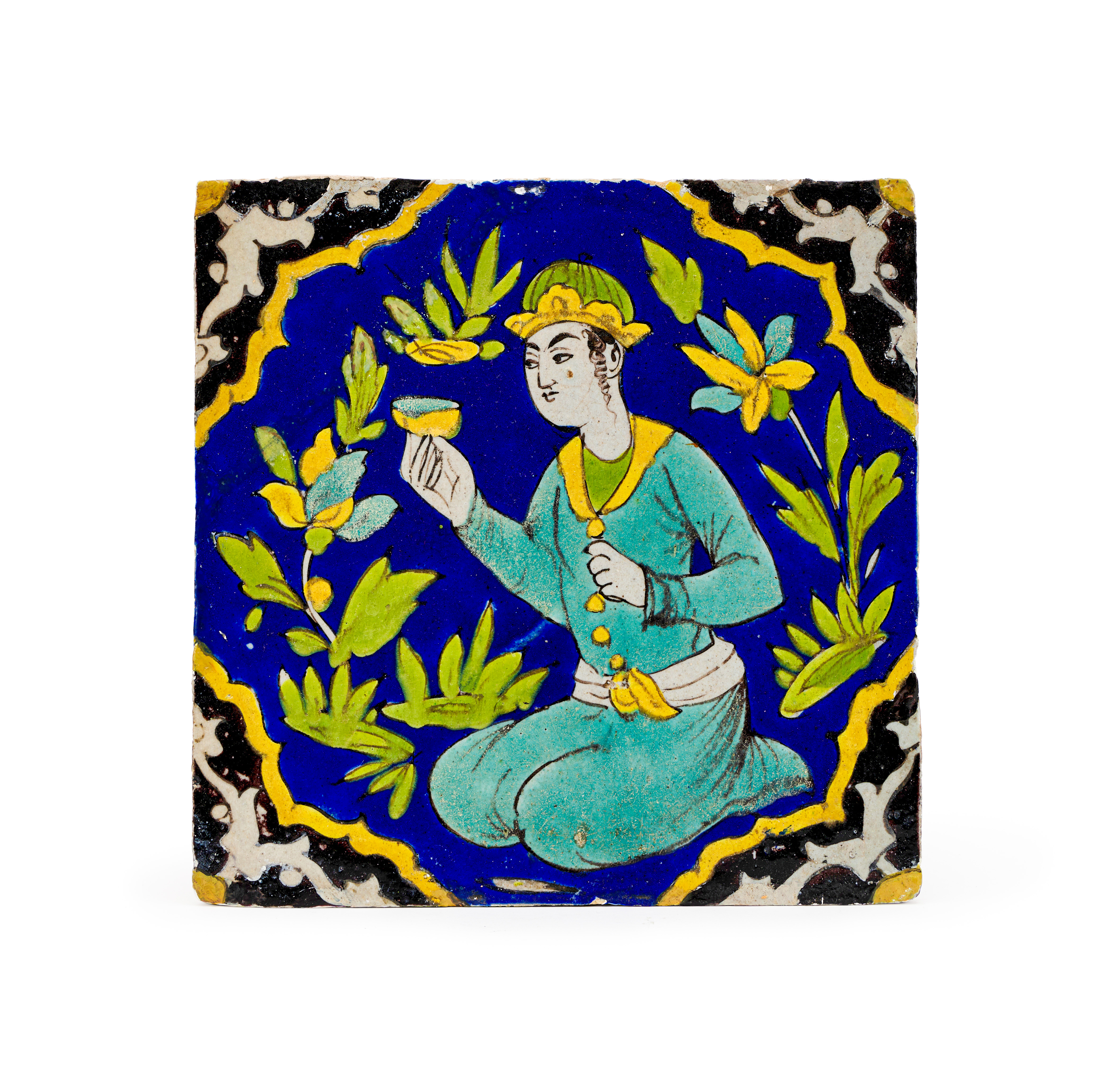 A CUERDA SECA POTTERY TILE SAFAVID IRAN, SECOND HALF 17TH CENTURY