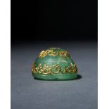 A LARGE MUGHAL EMERALD WITH GOLD INSCRIPTION, 18TH CENTURY, INDIA