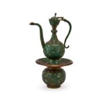 A FINE ENAMELLED BRONZE INDIAN EWER & BASIN, 18TH/19TH CENTURY