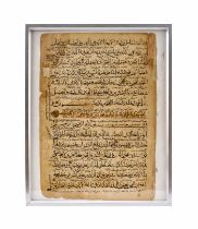 A LARGE ILLUMINATED QURAN LEAF, CENTRAL ASIA, PROBABLY MAMLUK, 14TH CENTURY