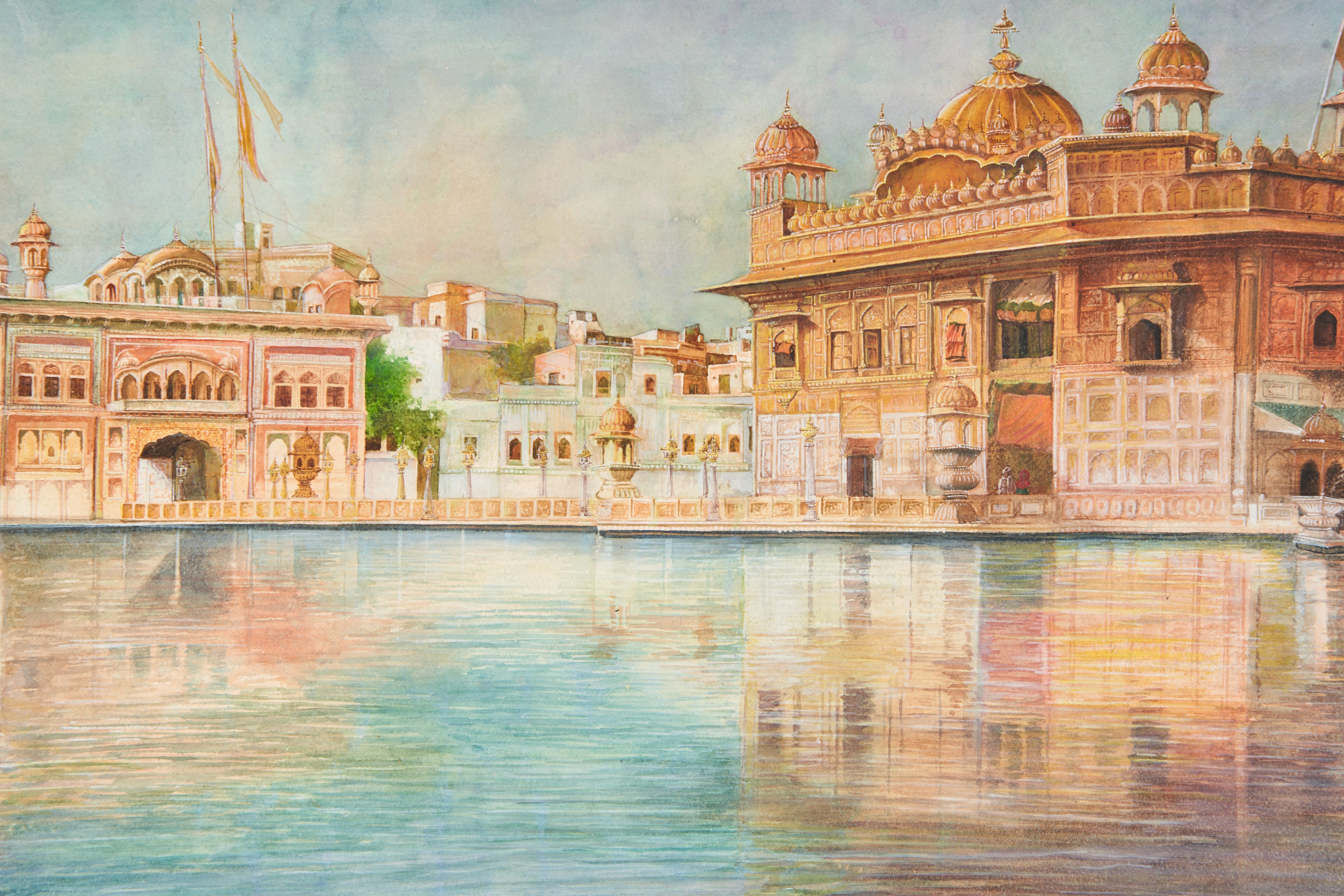 S.G. THAKAR SINGH "THE GOLDEN TEMPLE OF AMRITSAR" SIGNED & DATED 1954 LOWER RIGHT, WATERCOLOUR ON A - Image 2 of 3