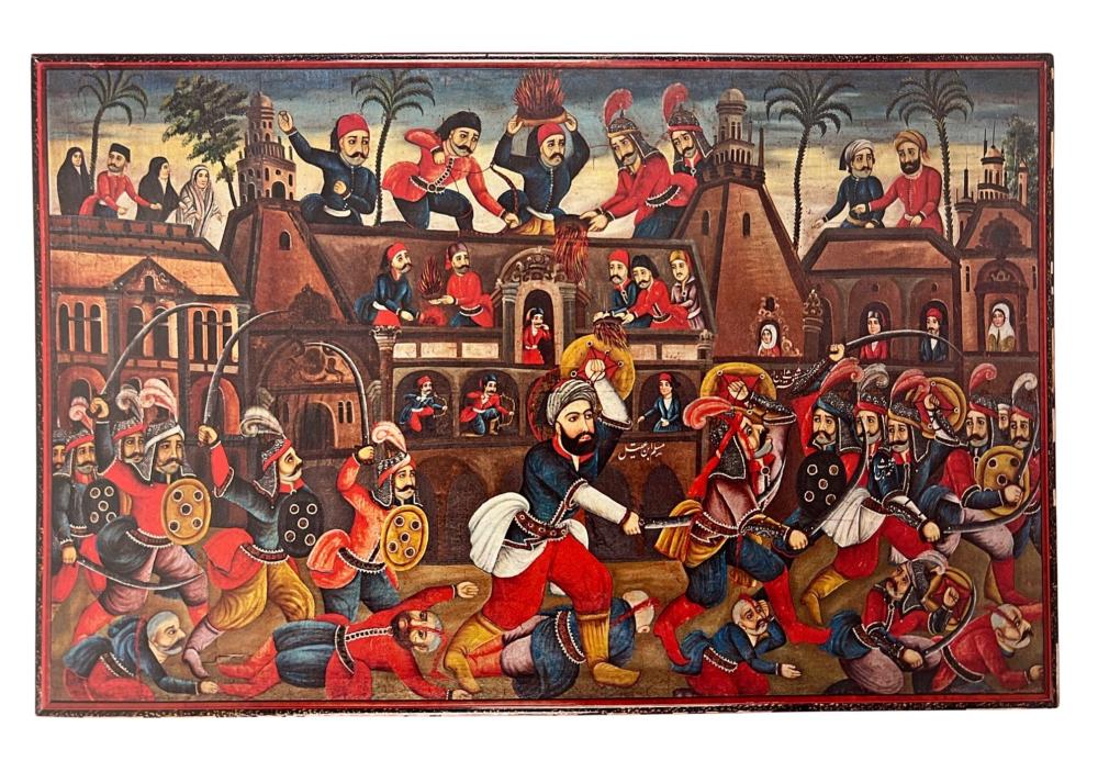 A QAJAR BATTLE OF KARABALA PAINTING, OIL ON CANVAS, 19TH CENTURY