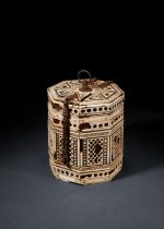 A RARE NASRID BONE-INLAID PYXIS SPAIN, 15TH CENTURY OR EARLIER