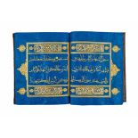 A BLUE QURAN SECTION WITH GOLD CALLIGRAPHY, 19TH/20TH CENTURY