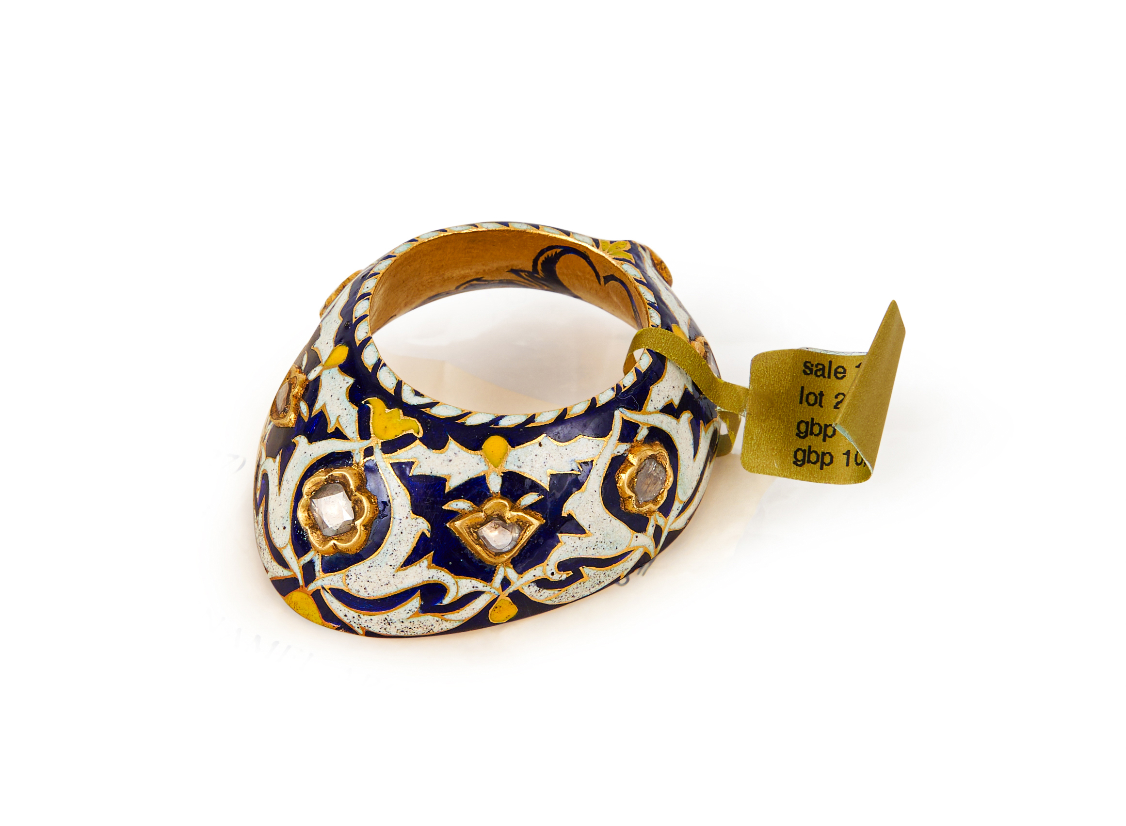 A RARE GEM SET ENAMELLED GOLD MUGHAL ARCHER RING, 18TH CENTURY, INDIA - Image 9 of 9