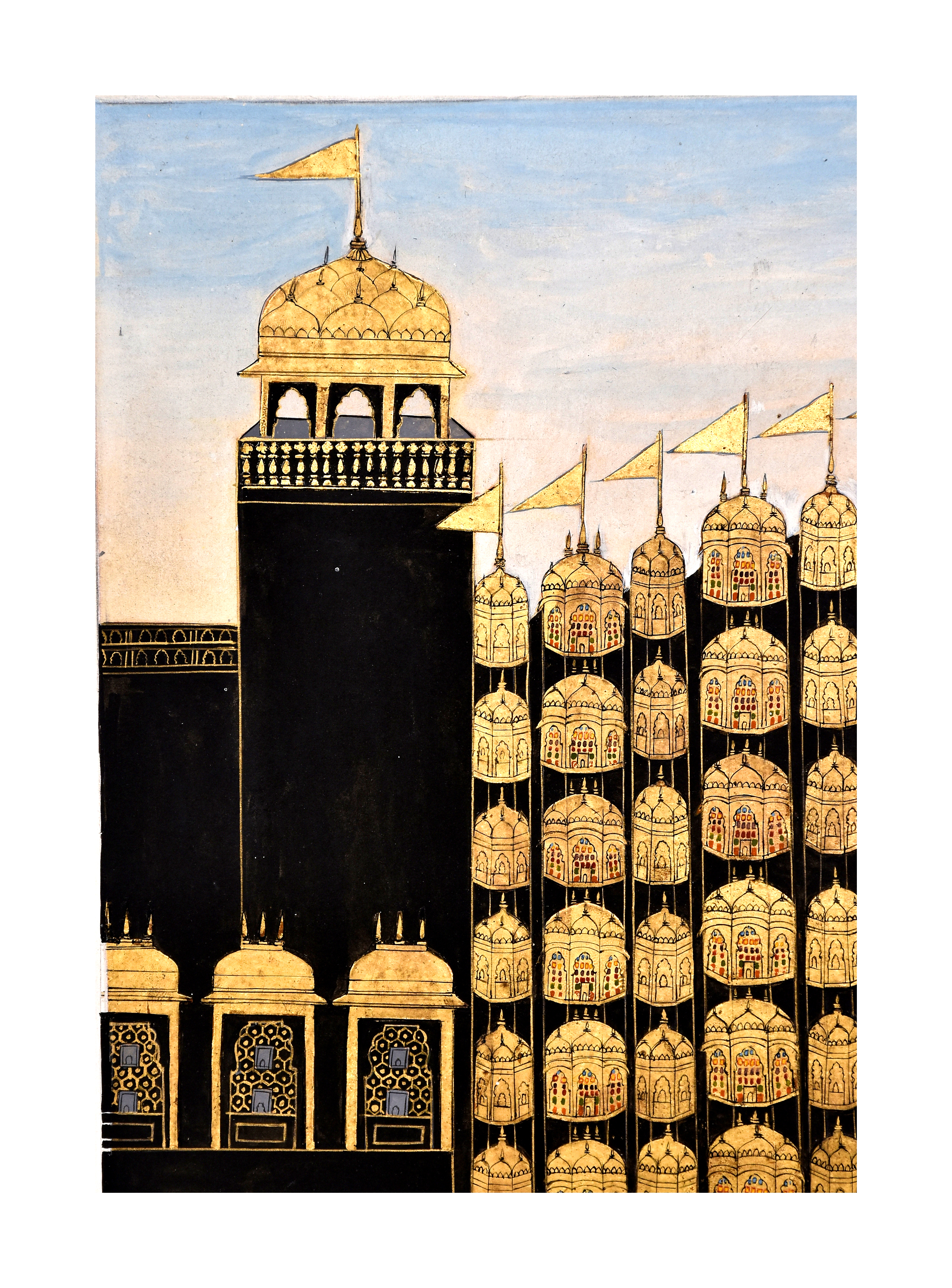 A GOLD ILLUMINATED PAINTING OF THE WIND PALACE (HAWA MAHAL) OF JAIPUR, COMPANY SCHOOL, 19TH CENTURY - Image 4 of 5