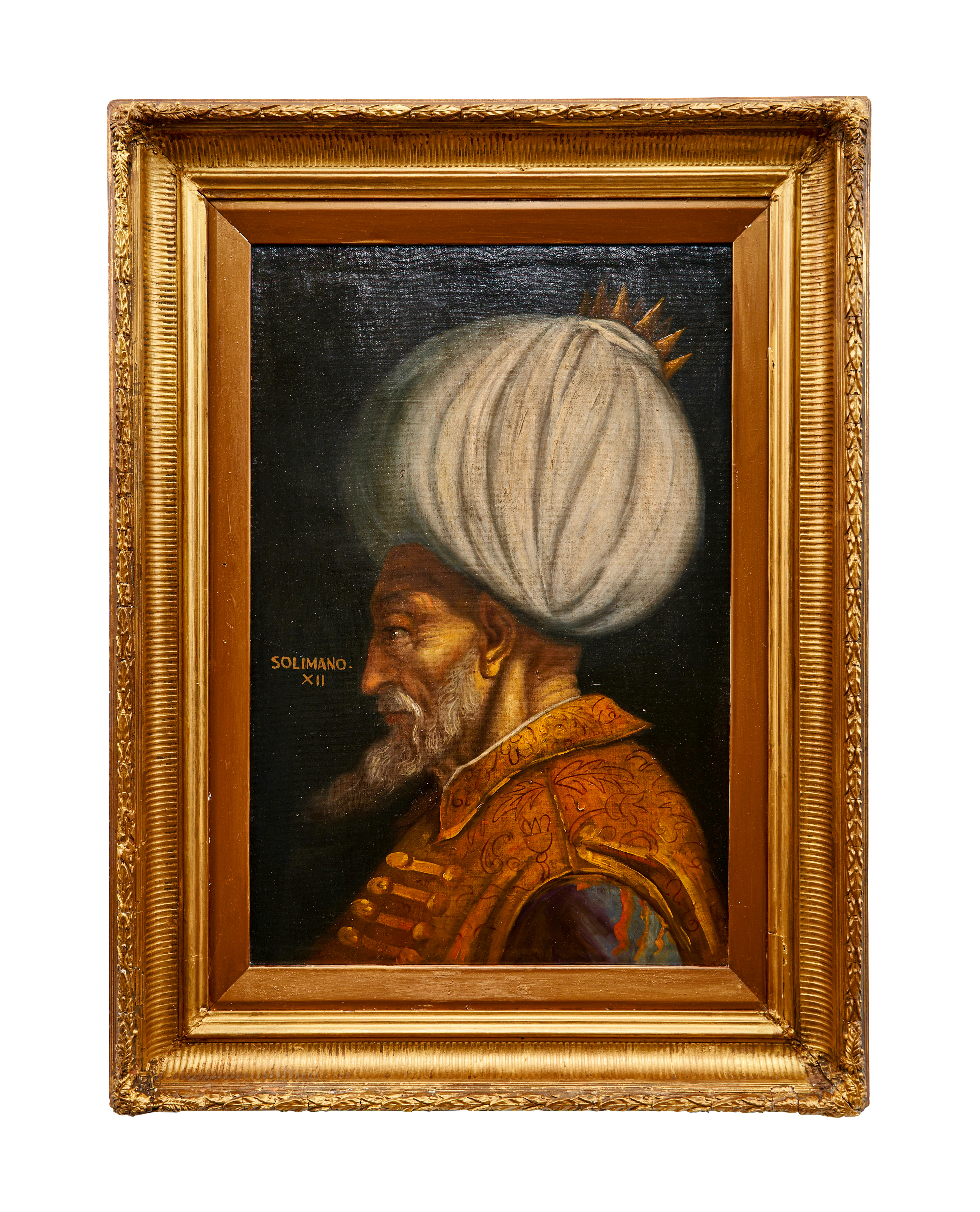 AN OTTOMAN PORTRAIT OF SULEIMAN THE MAGNIFICENT, OIL ON CANVAS,18TH CENTURY