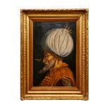 AN OTTOMAN PORTRAIT OF SULEIMAN THE MAGNIFICENT, OIL ON CANVAS,18TH CENTURY