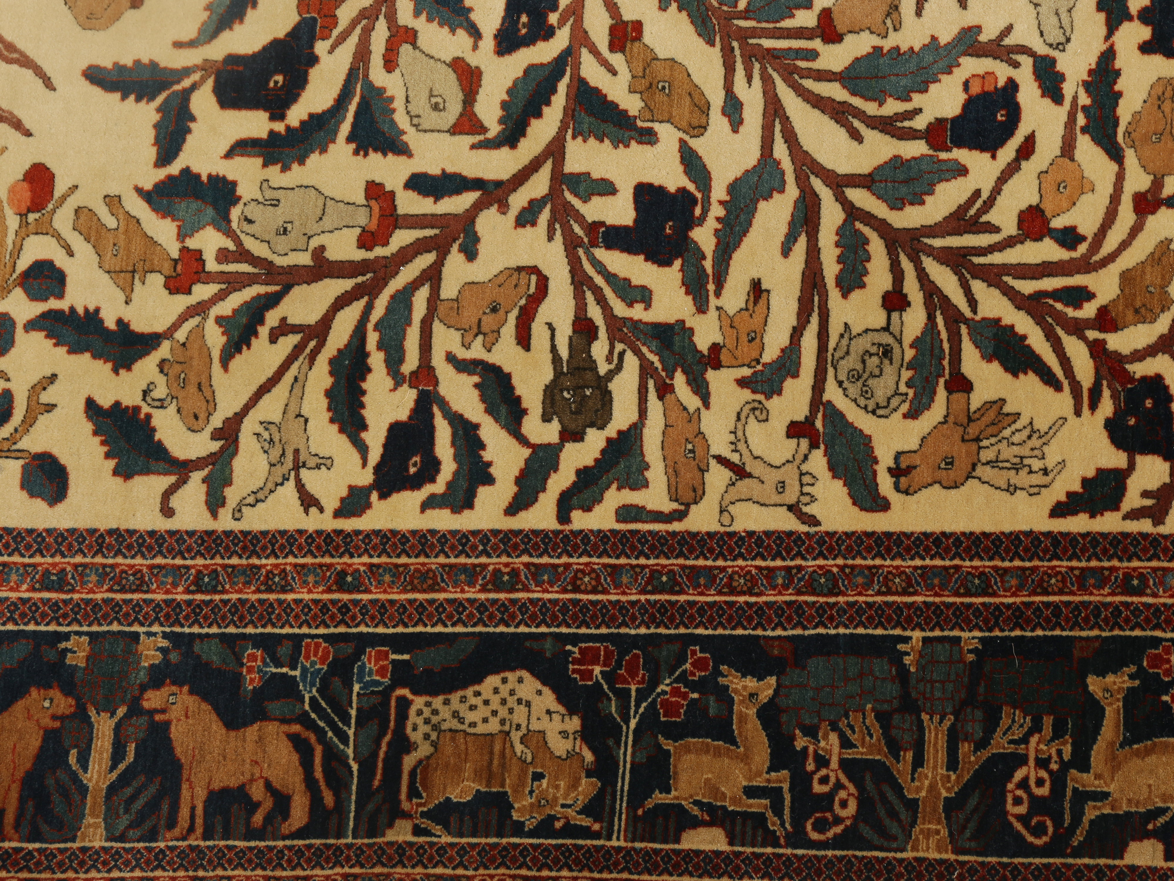 AN UNUSUAL ALI AKBARI KASHAN RUG DEPICTING COMPOSITE CAMEL "TREE OF LIFE" SIGNED MIRZA ALI AKBAR NAK - Image 3 of 3