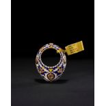 A RARE GEM SET ENAMELLED GOLD MUGHAL ARCHER RING, 18TH CENTURY, INDIA