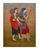 NARAYAN SHRIDHAR BENDRE (1910-1992), VILLAGE LADIES, SIGNED BOTTOM LEFT & DATED IN HINDI