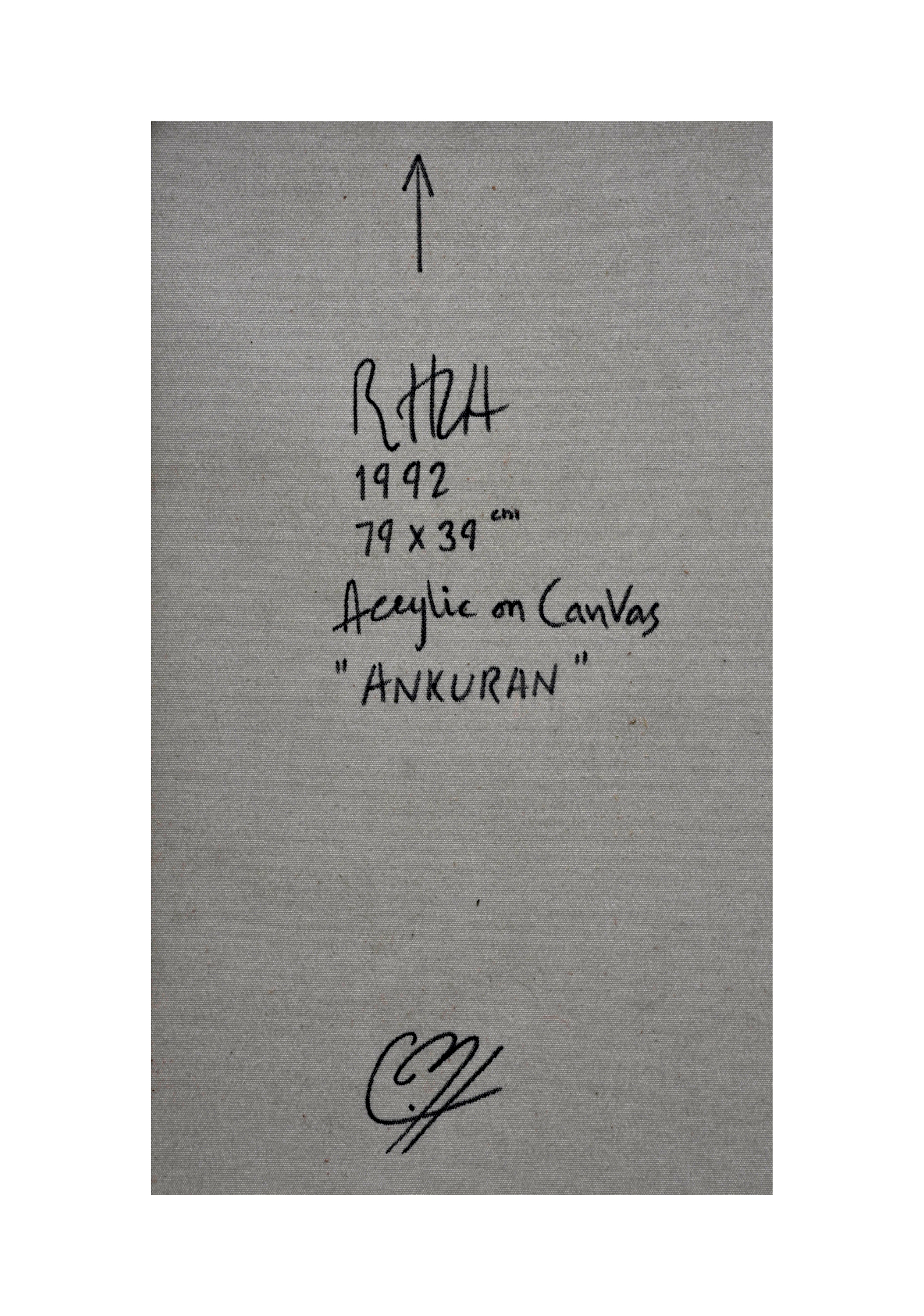 SAYED HAIDER RAZA (1922-2016) "ANKURAN". ACRYLIC ON CANVAS, SIGNED ON BOTTOM RIGHT, DATED 92 - Image 5 of 5