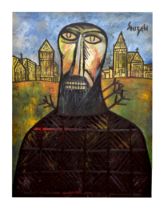 FRANCIS NEWTON SOUZA (1934-2002) UNTILTED "HEAD", OIL ON CANVAS, SIGNED & DATED 51 TOP RIGHT