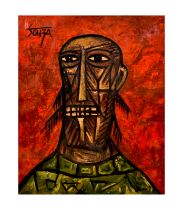 FRANCIS NEWTON SOUZA (1934-2002) UNTILTED "HEAD", OIL ON CANVAS, SIGNED TOP LEFT