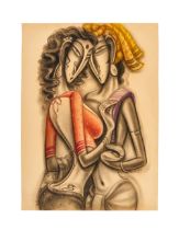 RAMESH PACHPANDE, ROMANTIC COUPLE, CHARCOAL AND DRY PASTEL ON PAPER, 2021