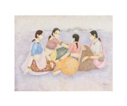 N.S. BENDRE (1910-1992) "FOUR SEATED WOMEN" SIGNED IN HINDI