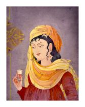 ABDUR REHMAN CHUGHTAI (1897-1975) MUGHAL PRINCESS WITH A WINE CUP, WATERCOLOUR ON PAPER