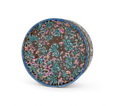 A HIGHLY UNUSUAL CHINESE ENAMEL RETICULATED CIRCULAR BOX & LID, 18TH CENTURY