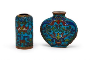 A CHINESE CLOISONNE INK POT & SNUFF BOTTLE, MING DYNASTY (1368-1644)