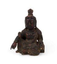 A CHINESE WOODEN FIGURE OF A SITTING GUANYIN, QING DYNASTY (1644-1911)