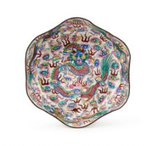 A VERY RARE IMPERIAL ENAMEL HEXAGONAL FORM DISH, KANGXI/YONGZHENG PERIOD, 17TH/18TH CENTURY