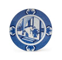 A CHINESE BLUE & WHITE FIGURAL PLATE, KANGXI PERIOD (1662-1722)