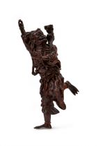 A CHINESE WOODEN FIGURE OF A BODHIDHARMA, QING DYNAASTY (1644-1911)