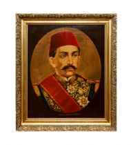 AN OTTOMAN OIL ON CANVAS PORTRAIT OF ABDULHAMID II