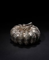 AN OTTOMAN SILVER MELON SHAPED LIDDED BON BON BOX, 19TH CENTURY