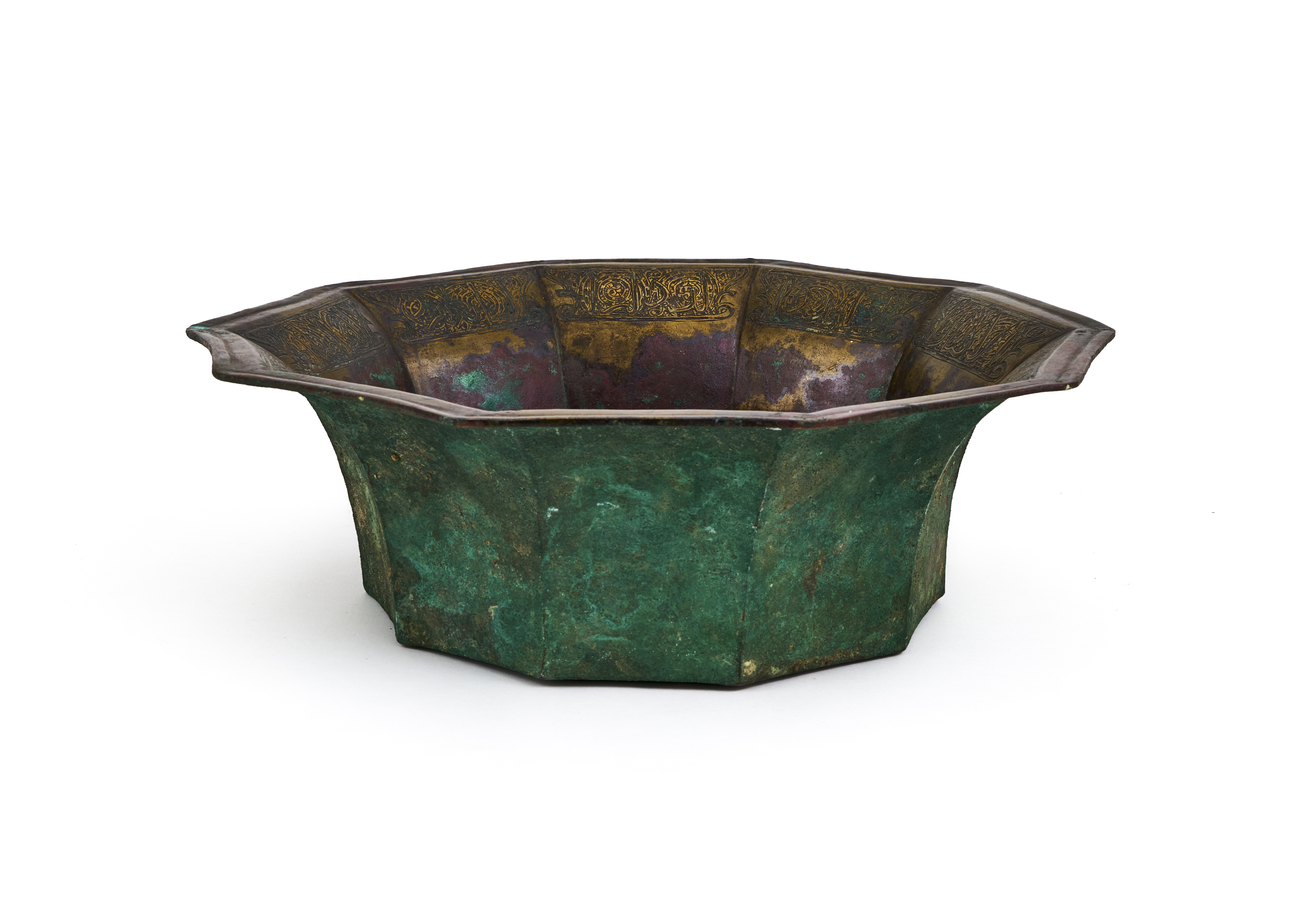 A LARGE KHORASSAN SILVER AND COPPER INLAID BRASS BASIN NORTH EAST IRAN, 12TH CENTURY - Image 3 of 4