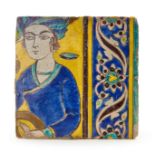 A FINE SAFAVID CUERDA SECA POTTERY TILE, 17TH CENTURY, IRAN