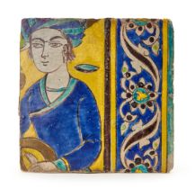 A FINE SAFAVID CUERDA SECA POTTERY TILE, 17TH CENTURY, IRAN