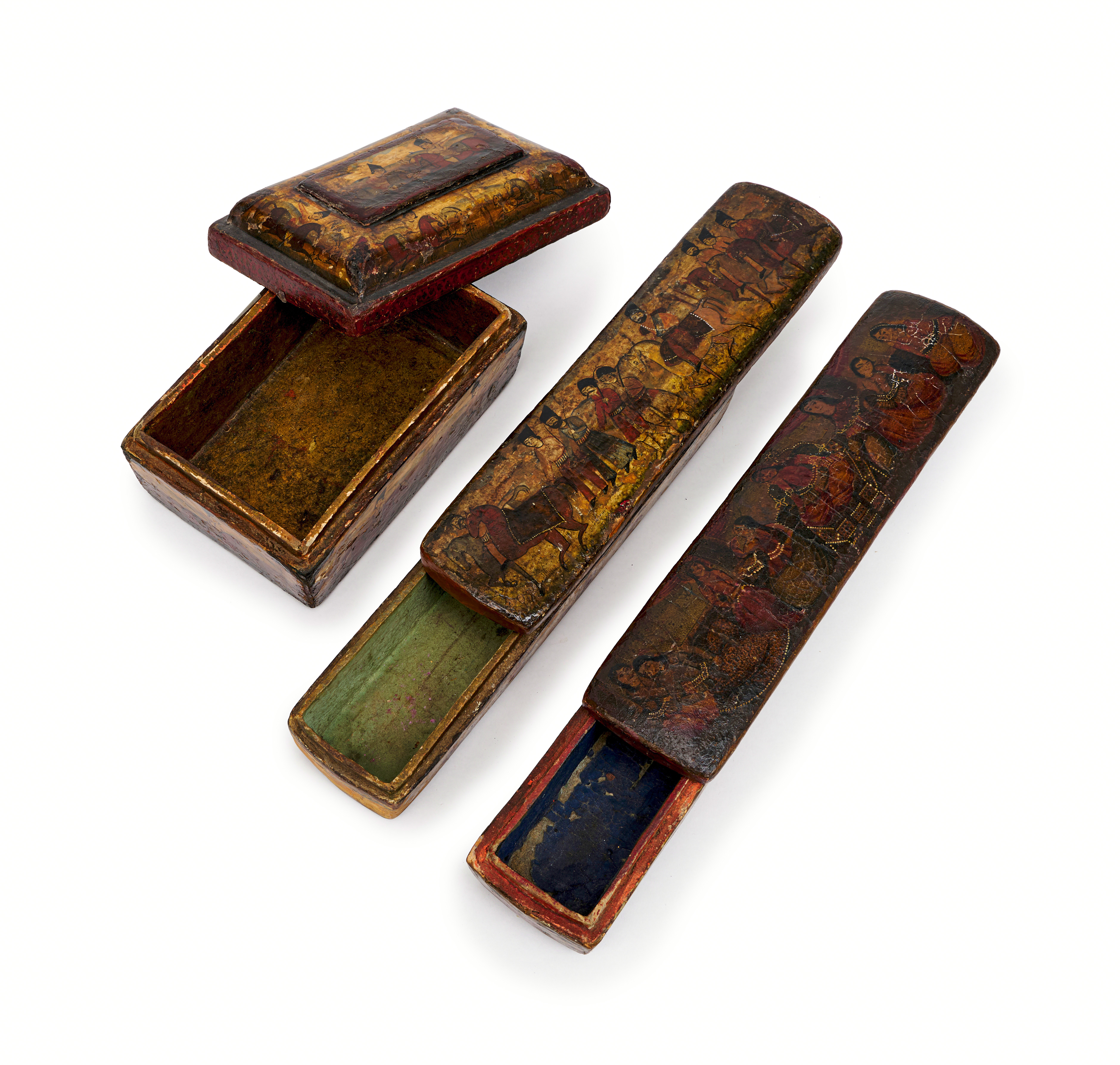 THREE LACQUERED PEN CASES, PERSIA, QAJAR, 19TH CENTURY - Image 2 of 5