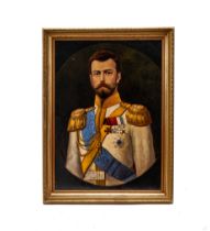 AN OIL ON CANVAS PORTRAIT OF TSAR NICHOLAS II. LATE 19TH CENTURY OR EARLY 20TH CENTURY