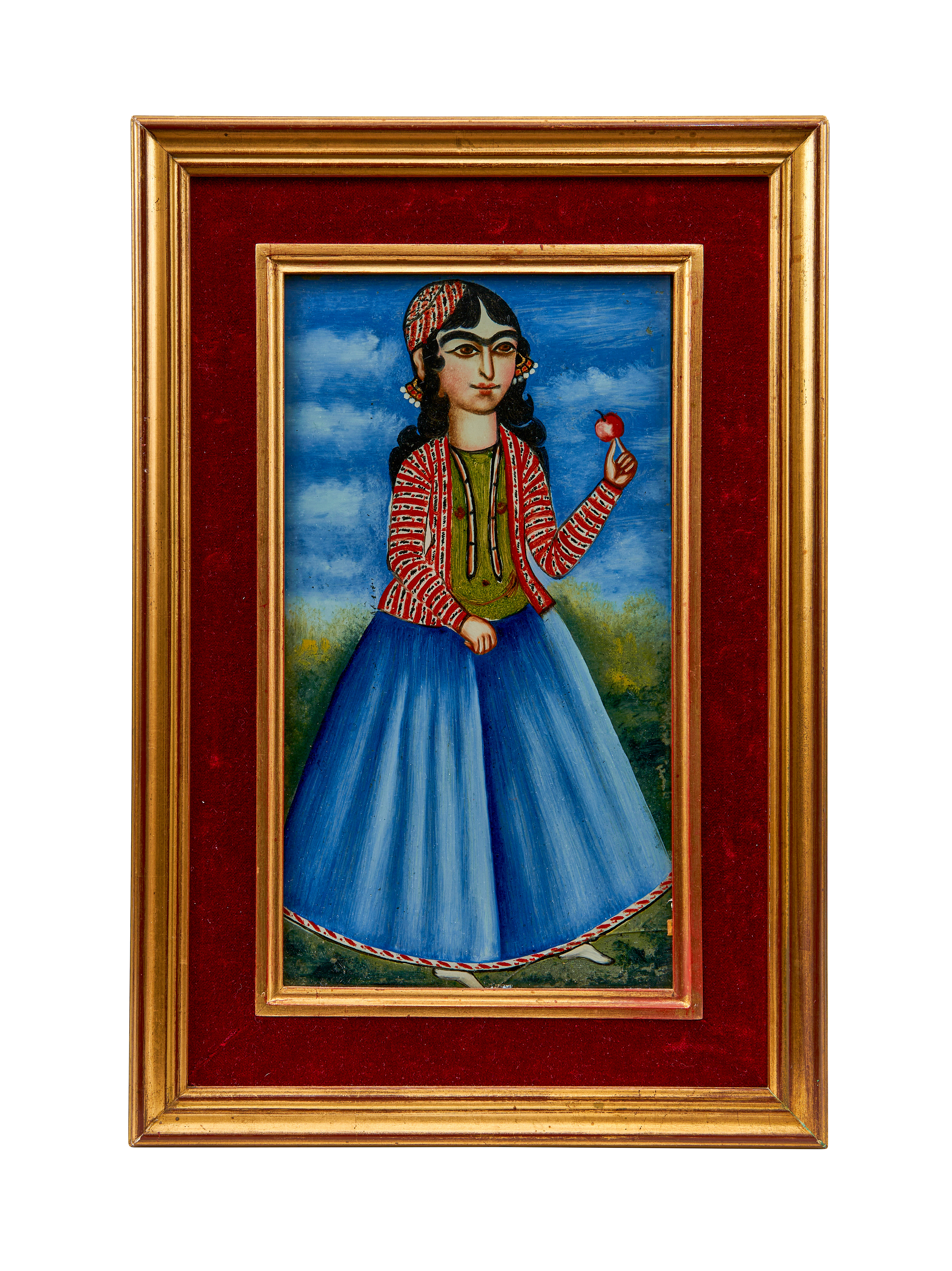 A QAJAR REVERSE GLASS PAINTING OF A LADY, PERSIA, 19TH CENTURY
