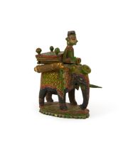 A GOLD PAINTED MUGHAL GAMING PIECE IN THE FOR MOF AN ELEPHANT WITH MAHAWAT, 18TH CENTURY