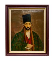 A PORTRAIT OF MIRZA MUHAMAH REZA MOSTOFI, SIGNED & DATED BY ABULLHASEN, THIRD SON OF ABULLHASAN GHAF
