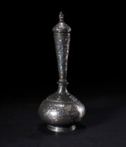 AN EARLY 18TH CENTURY BIDRI COSMETIC BOTTLE & COVER, NORTH INDIA