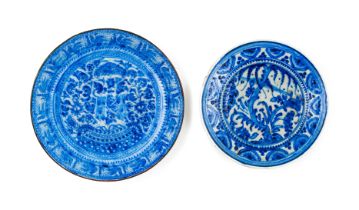 TWO EARLY SAFAVID BLUE & WHITE DISHES, 17TH CENTURY, PERSIA