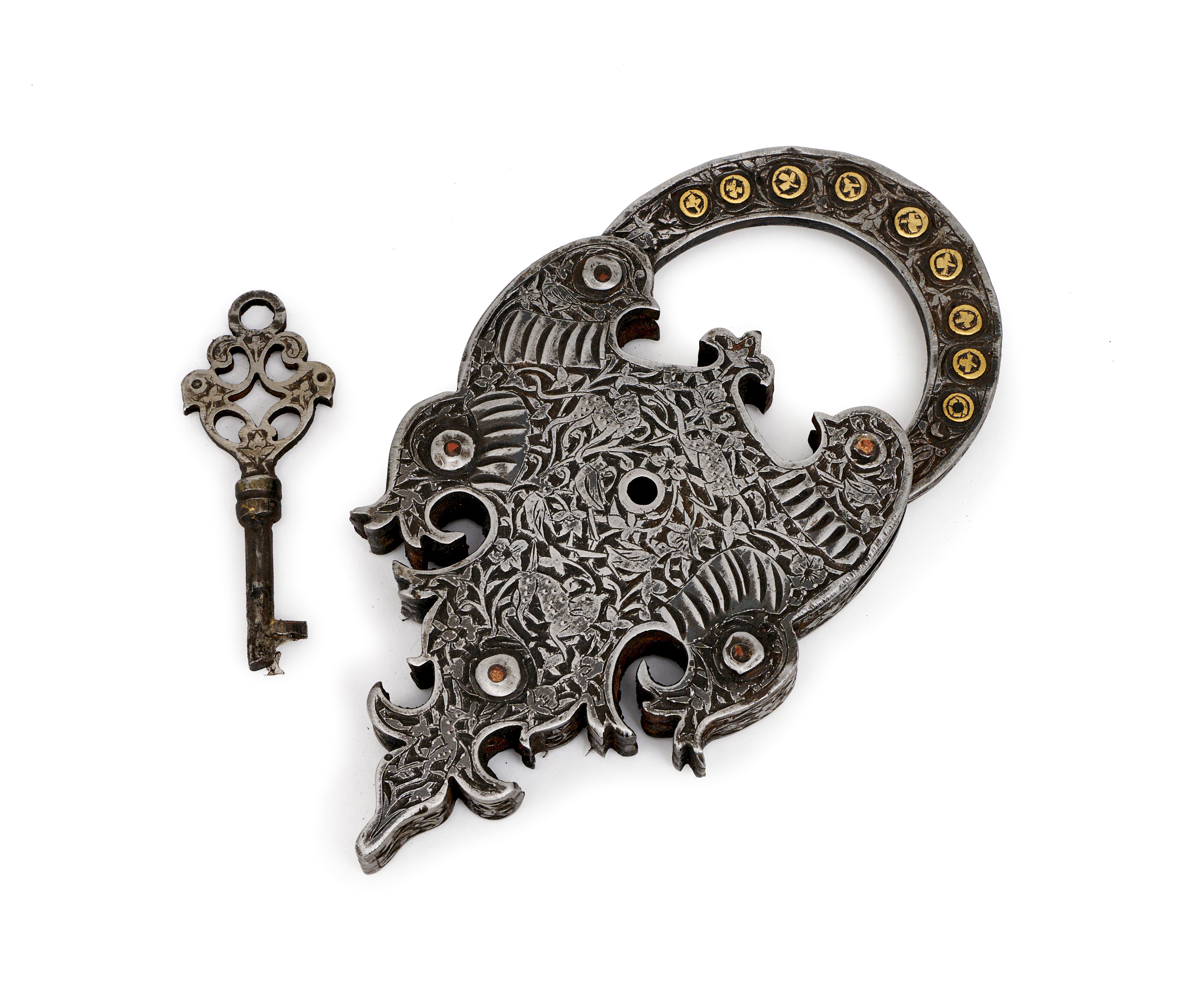 A WHITE METAL PADLOCK, 19TH CENTURY, QAJAR