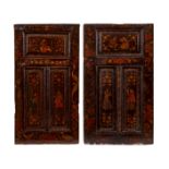 A PAIR OF QAJAR PAINTED AND GESSO APPLIED WOODEN DOORS, 19TH CENTURY, PERSIA