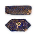 A VERY RARE SET OF TWO SELJUK INSCRIBED FLORAL ANIMAL TILES, KONYA DISTRICT, CENTRAL ANATOLIA, 13TH