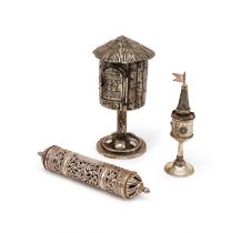 ASSORTMENT OF WHITE METAL JUDAICA OBJECTS
