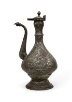 A WHITE METAL INSCRIBED EWER, 18TH CENTURY, ZAND DYNASTY, PERSIA