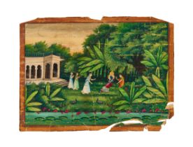AN INDIAN MINIATURE PAINTING OF KRISHNA AND RADHA WITH PEAFOWL, NORTH INDIA, 18TH/19TH CENTURY