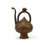 A PERSIAN TINNED COPPER CALLIGRAPHIC INSCRIBED EWER, 18TH CENTURY