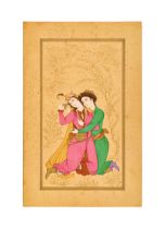 A PERSIAN MINIATURE OF TWO LOVERS, LATE QAJAR