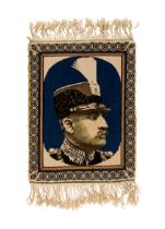 A RUG DEPICTING REZA SHAH PAHLAVI